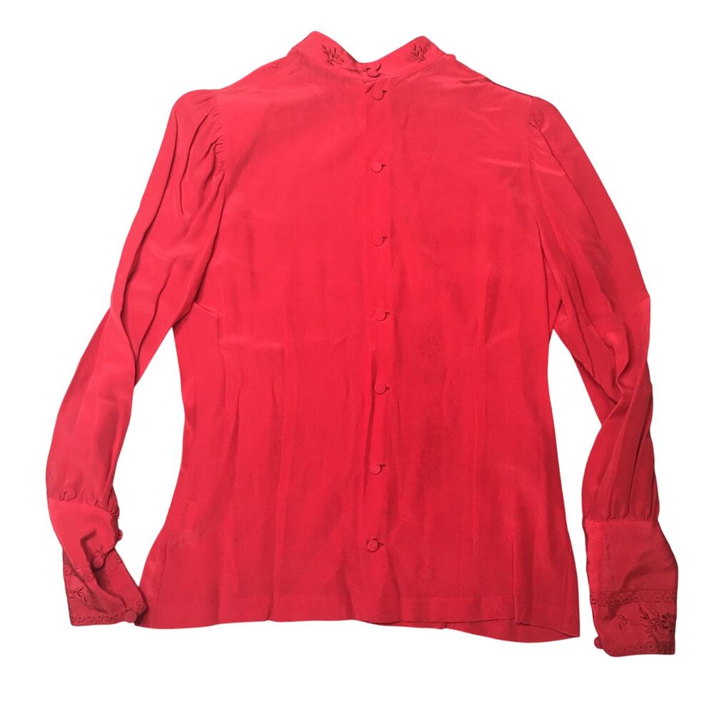 Tracy 100% silk Paris Mode Size 32 Pure silk Vintage Floral Detail Red